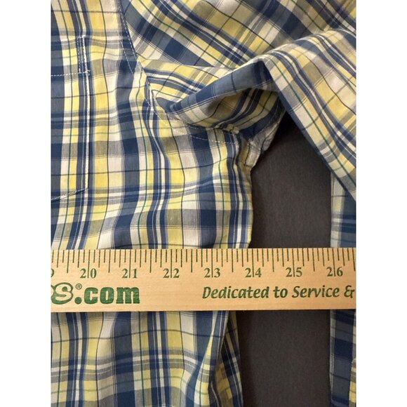 Chaps Mens Yellow & Blue Plaid Button-Down Shirt XXL Stretch Easy Care - Picture 4 of 6